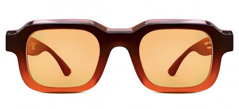 brown gradient acetate sunglasses with orange lenses