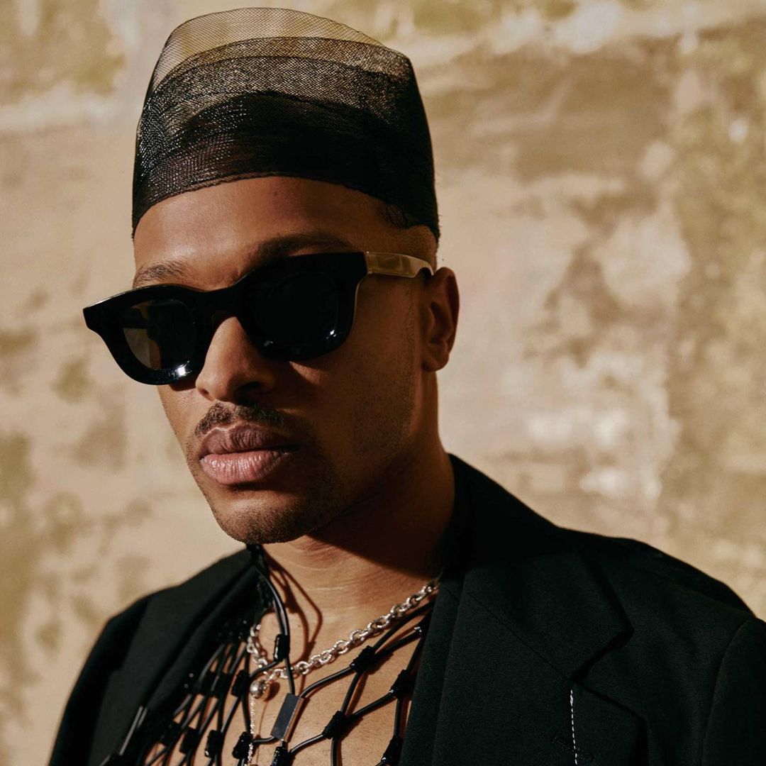 Antwaun Sargent featured in Interview magazine wearing the RHUDE x THIERRY LASRY “RHODEO”